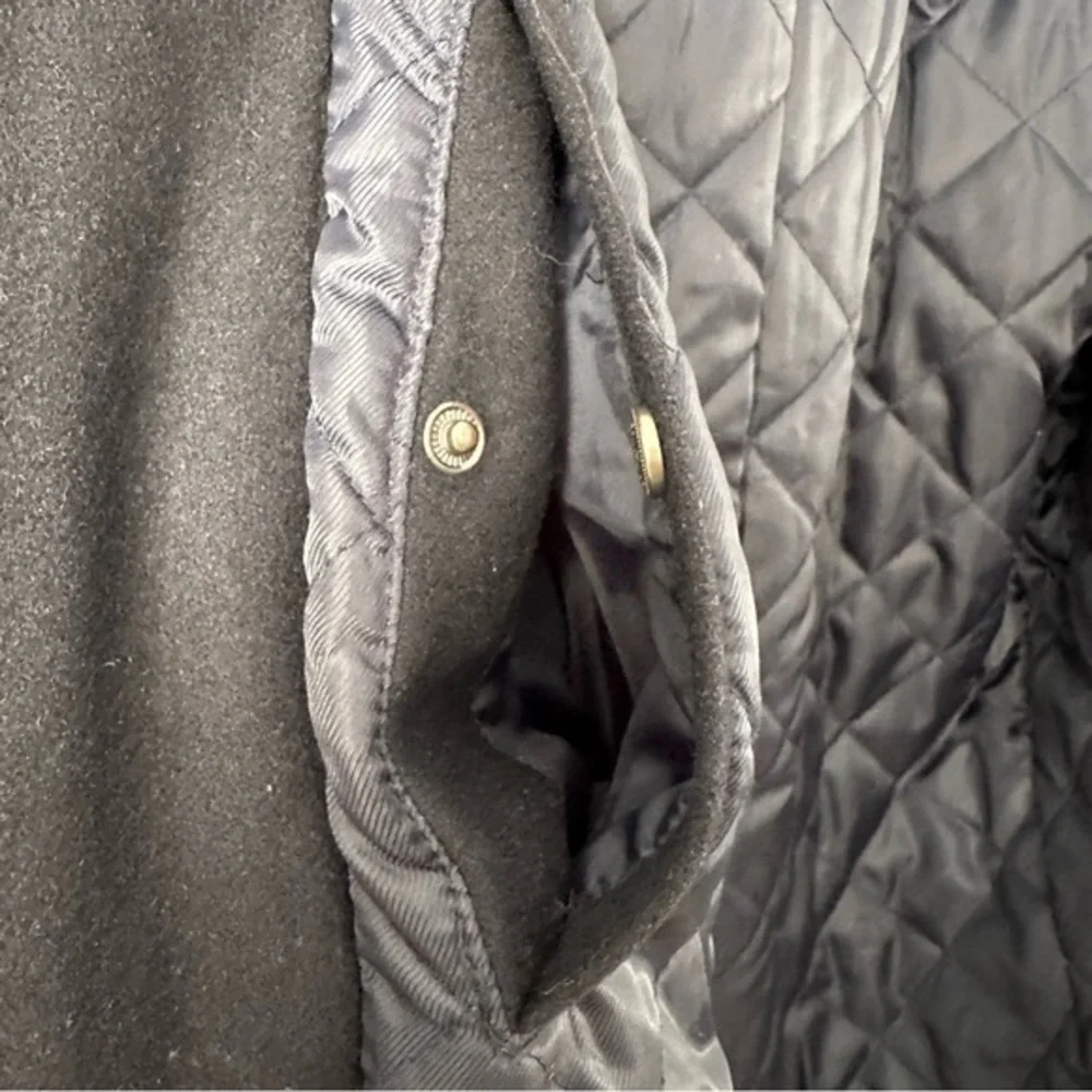 Towne by London Fog Wool Blend Quilted Zip and Button Up Coat |‎ Navy Blue
